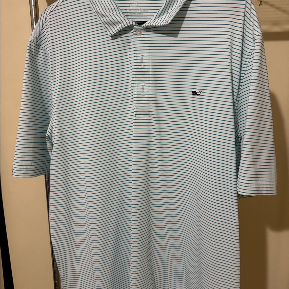 Vineyard Vines Light Blue and White Striped Polo